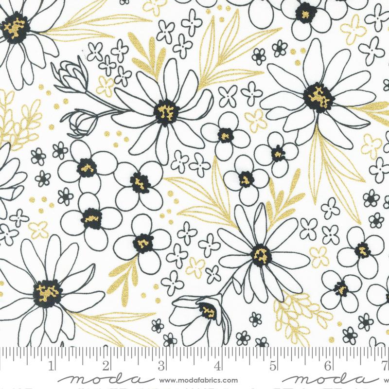 Gilded Flower Arrangement Florals Paper White Gold Metallic Alli K Moda Cotton Fabric