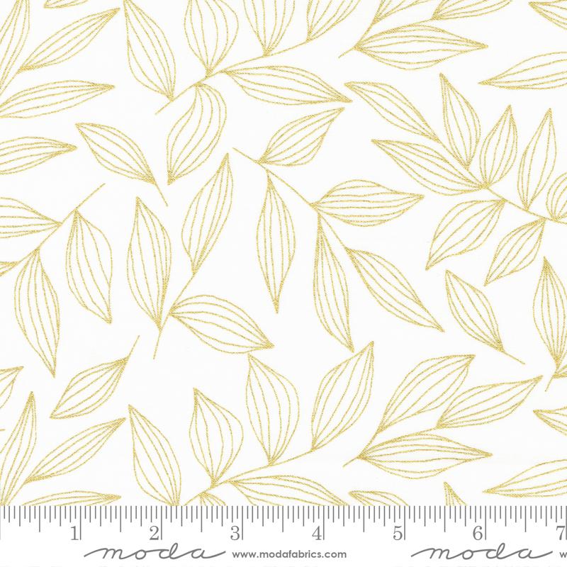 Gilded Leaves Blenders Leaf Paper White Gold Metallic Alli K Moda Cotton Fabric