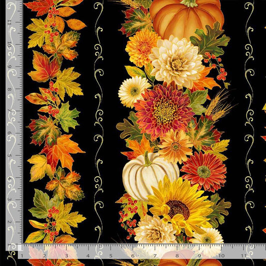 Give Thanks Harvest 11" Stripes Black Metallic Timeless Treasures Cotton Fabric TT-HARVEST-CM4131-BLACK