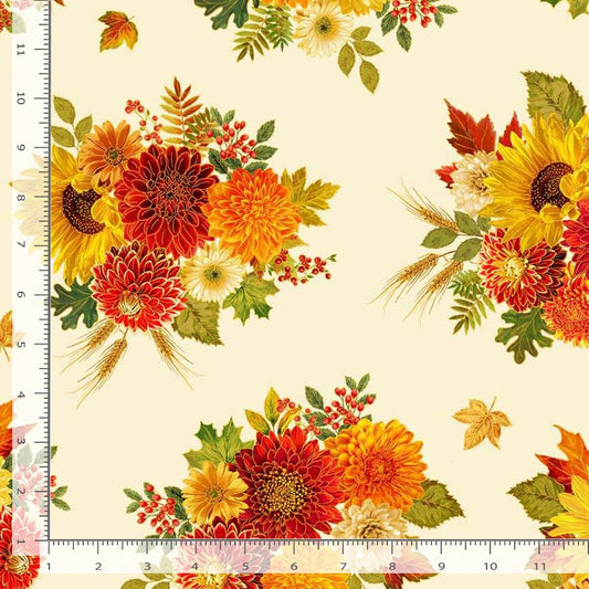 Give Thanks Harvest Bouquets Cream Metallic Timeless Treasures Cotton Fabric TT-HARVEST-CM4132-CREAM
