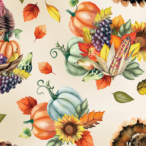 Give Thanks Harvest Time Cream Nicole Decamp Benartex Cotton Fabric BE-14939-07
