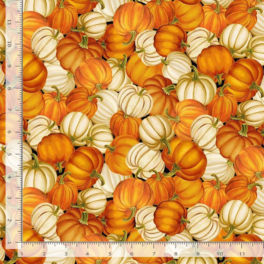 Give Thanks Packed Pumpkins Pumpkin Orange Cream Metallic Timeless Treasures Cotton Fabric TT-HARVEST-CM4135-PUMPKIN