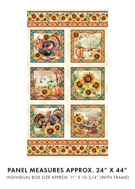 Give Thanks Thanksgiving Panel 24" Multi Nicole Decamp Benartex Cotton Fabric BE-14934-99