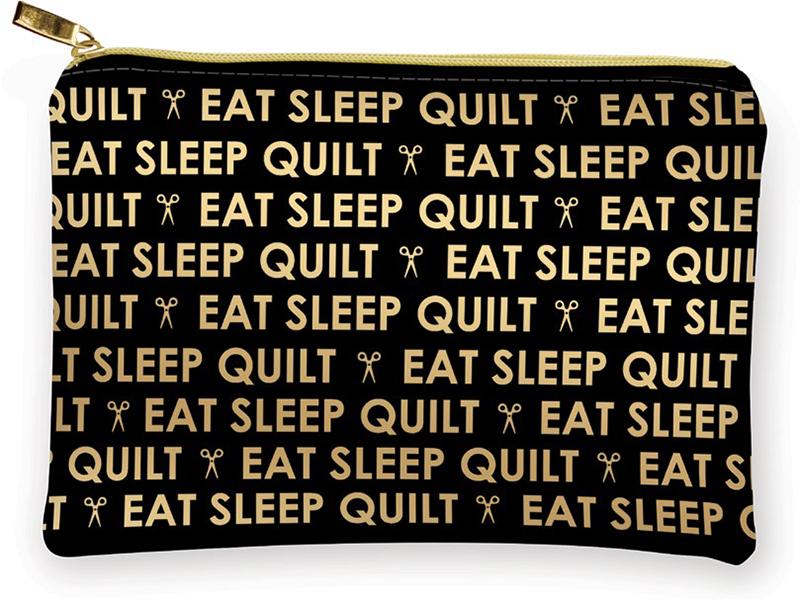 Glam Bag Eat Sleep Quilt Black Gold Punch Studio Moda 8" x 5.5" Vinyl