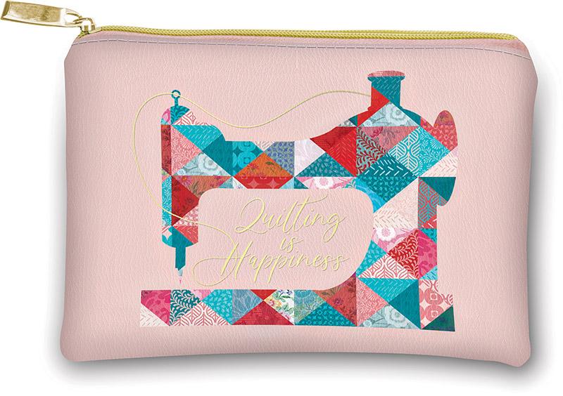 Quilting Is Happiness Glam Bag 8"X 5.5" Vinyl  Punch Studio Moda