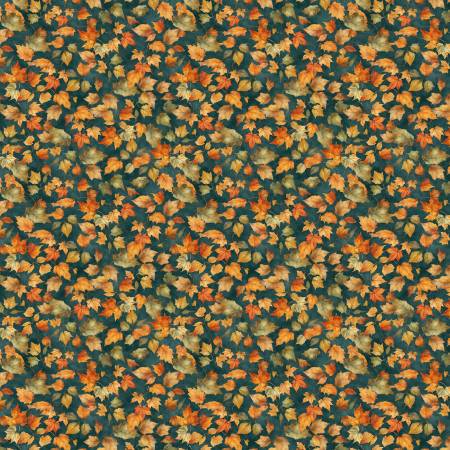 Glorious Fall Leaves Blue Nancy Mink Wilmington Prints Cotton Fabric WP-1665-33912-478