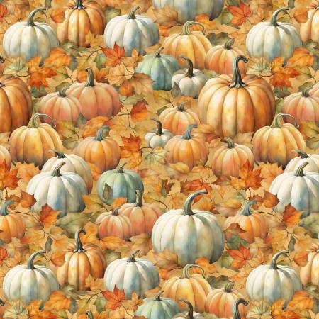 Glorious Fall Packed Pumpkins Golden Tan Nancy Mink Wilmington Prints Cotton Fabric WP-1665-33909-581