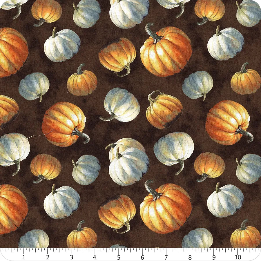 Glorious Fall Tossed Pumpkins Brown Nancy Mink Wilmington Prints Cotton Fabric WP-1665-33911-218
