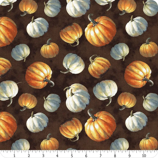 Glorious Fall Tossed Pumpkins Brown Nancy Mink Wilmington Prints Cotton Fabric WP-1665-33911-218