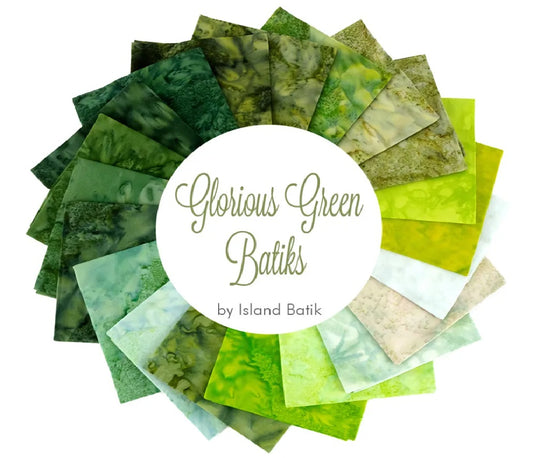 Glorious Green Fat Quarter Bundle 18"x21" 20pcs Island Batik Cotton Fabric IB-FQ-ISBBAS-GLG