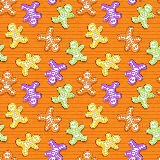 Glow Ghosts Skeleton Bones Orange Shelly Comiskey Henry Glass Cotton Fabric