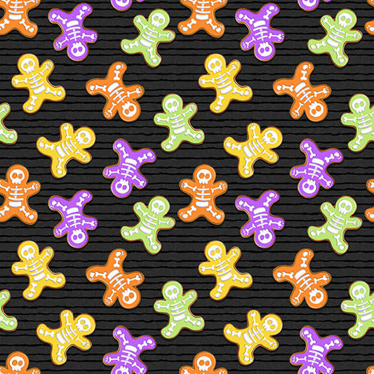 Glow Ghosts Skeleton Bones Black Shelly Comiskey HenryGlass Cotton Fabric