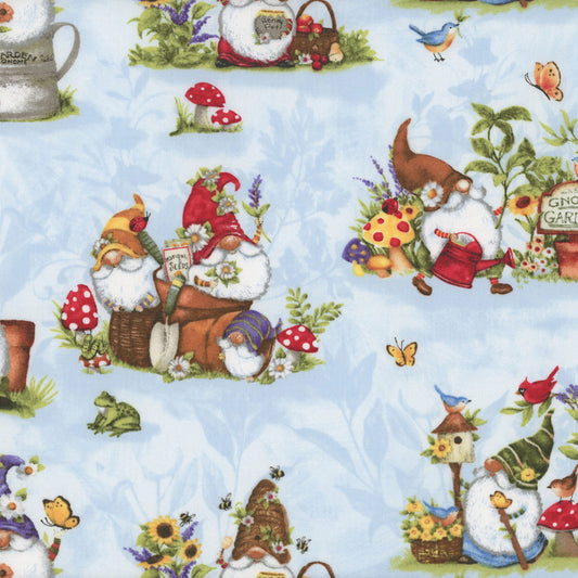 Gnome and Garden Gnomes All Over Blue Susan Winget Wilmington Prints Cotton Fabric