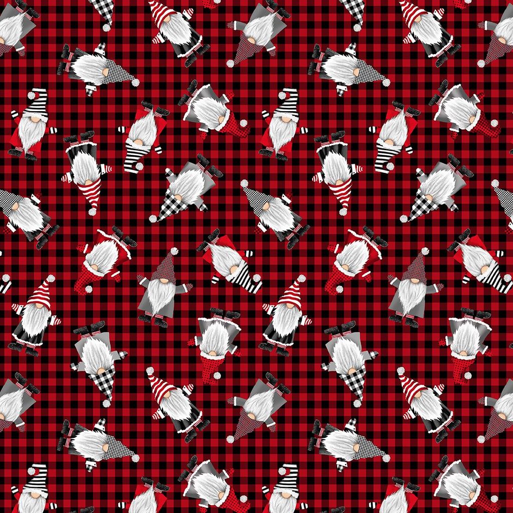 Gnome the Holidays Gnomes Plaid Red Gail Cadden Timeless Treasures Cotton Fabric