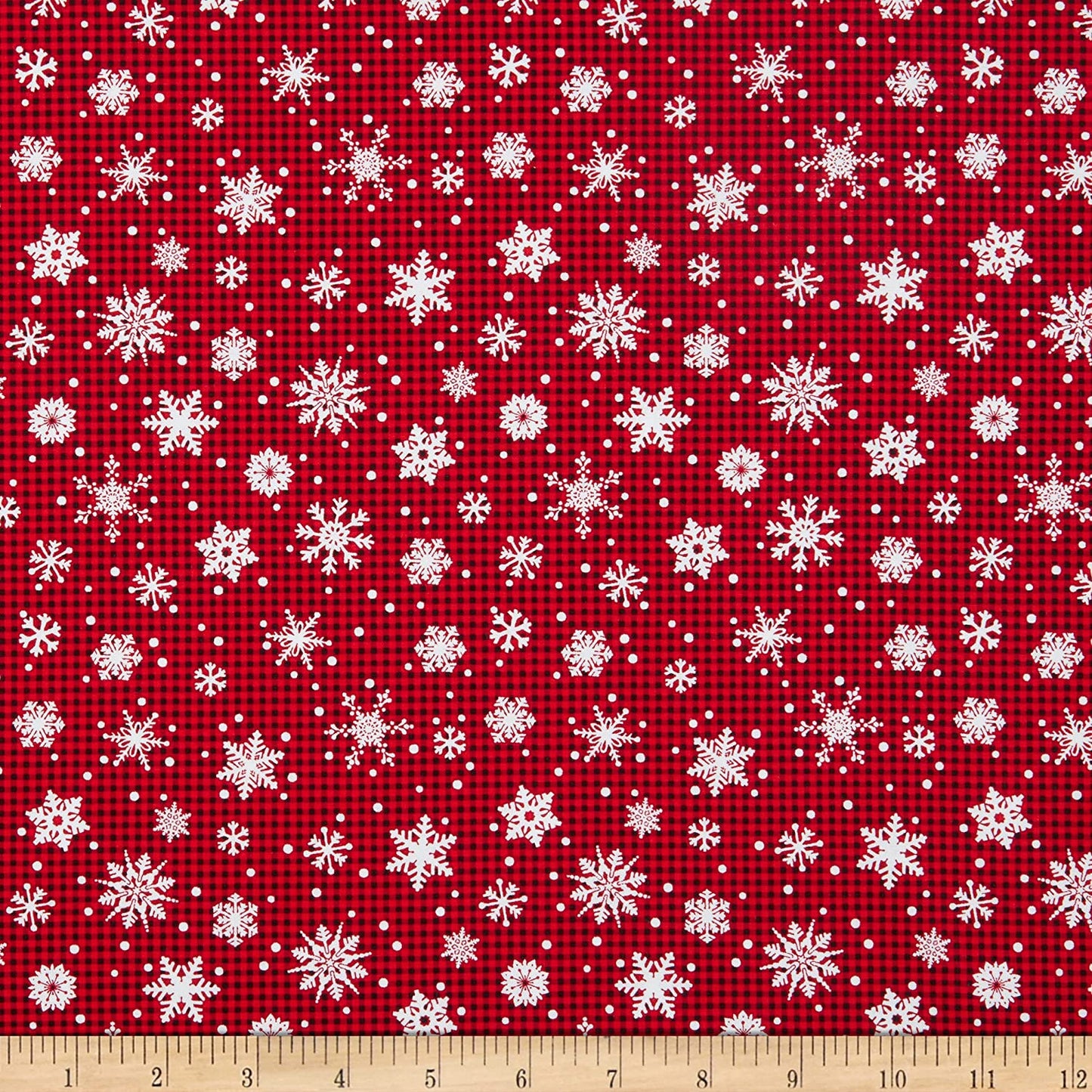 Gnome the Holidays Snowflake Check Red Timeless Treasures Cotton Fabric