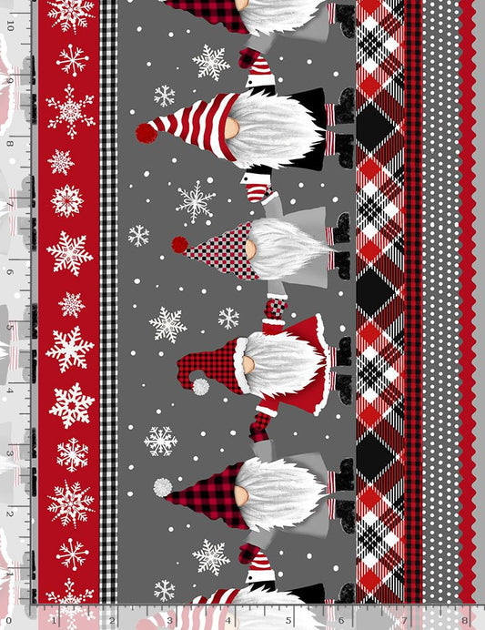 Gnome the Holidays Stripe 11" border Timeless Treasures Cotton Fabric