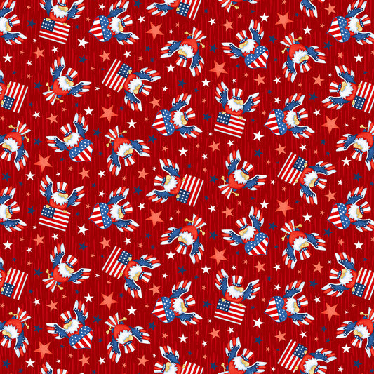 Gnome of the Brave Eagle Flag Toss Red Shelly Comiskey Henry Glass Cotton Fabric