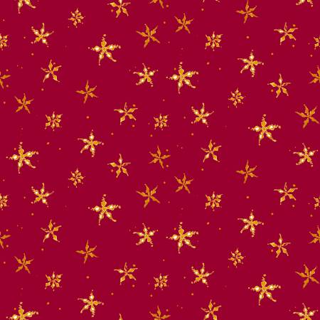 Gnomes Home Tree Farm Metallic Gold Stars Red Audry Jeanne P&B Textiles Cotton Fabric