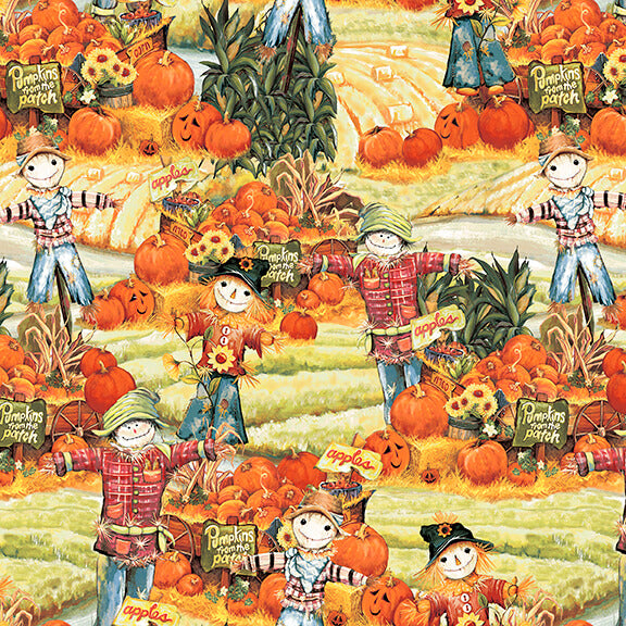 Golden Days Scarecrow scenic D DonFrancisco Blank Quilting Cotton Fabric