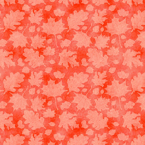 Golden Days Tossed Tonal Leaves Coral D DonFrancisco Blank Quilting Cotton Fabric