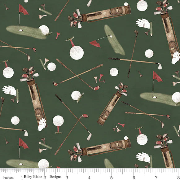 Golf Days Main Hunter Green Tara Reed Riley Blake Designs Cotton fabric