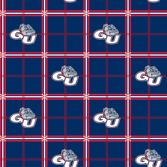 Gonzaga University Bulldogs NCAA College Plaid FLANNEL Blue Sykel Cotton Fabric