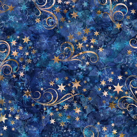 Got Your Back 108” Wide Back Star Swirl Navy Blue Dan Morris Quilting Treasures Cotton Fabric