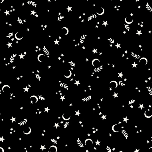 Goth Gardens Stars and Moons Black Maywood Studio Cotton Fabric MS-MAS10855-J