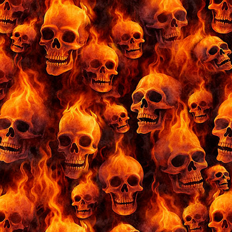 Gotta Have it Flaming Skulls Orange Quilting Treasures Cotton Fabric QT-2600-31185-O