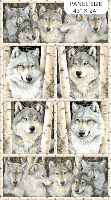 Gray Wolf Panel 24" Kathy Goff Northcott Cotton Fabric