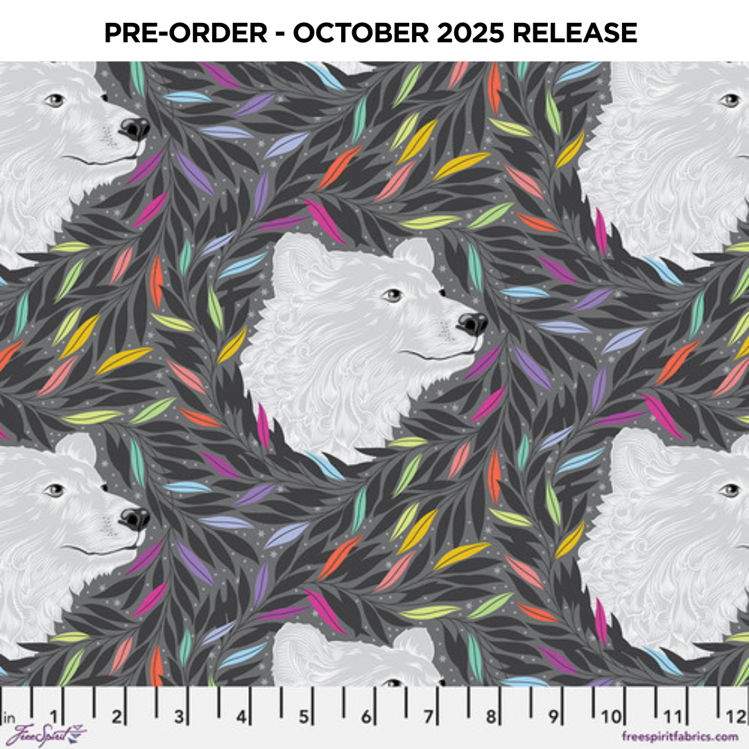 PRE-ORDER | OCT 2025 | Graywork Just Bearly Carbon Tula Pink Free Spirit Cotton Quilting Fabric FS-PWTP261.Carbon