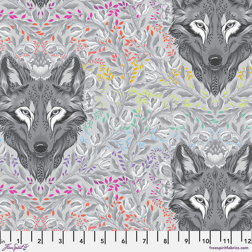 Graywork Wolf of Pink Street Fog Tula Pink Free Spirit Cotton Quilting Fabric FS-PWTP256.FOG