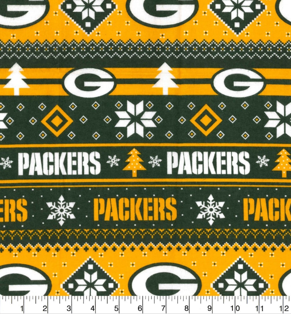 Green Bay Packers NFL Winter Holiday Christmas Stripe FLANNEL 42" Cotton Fabric