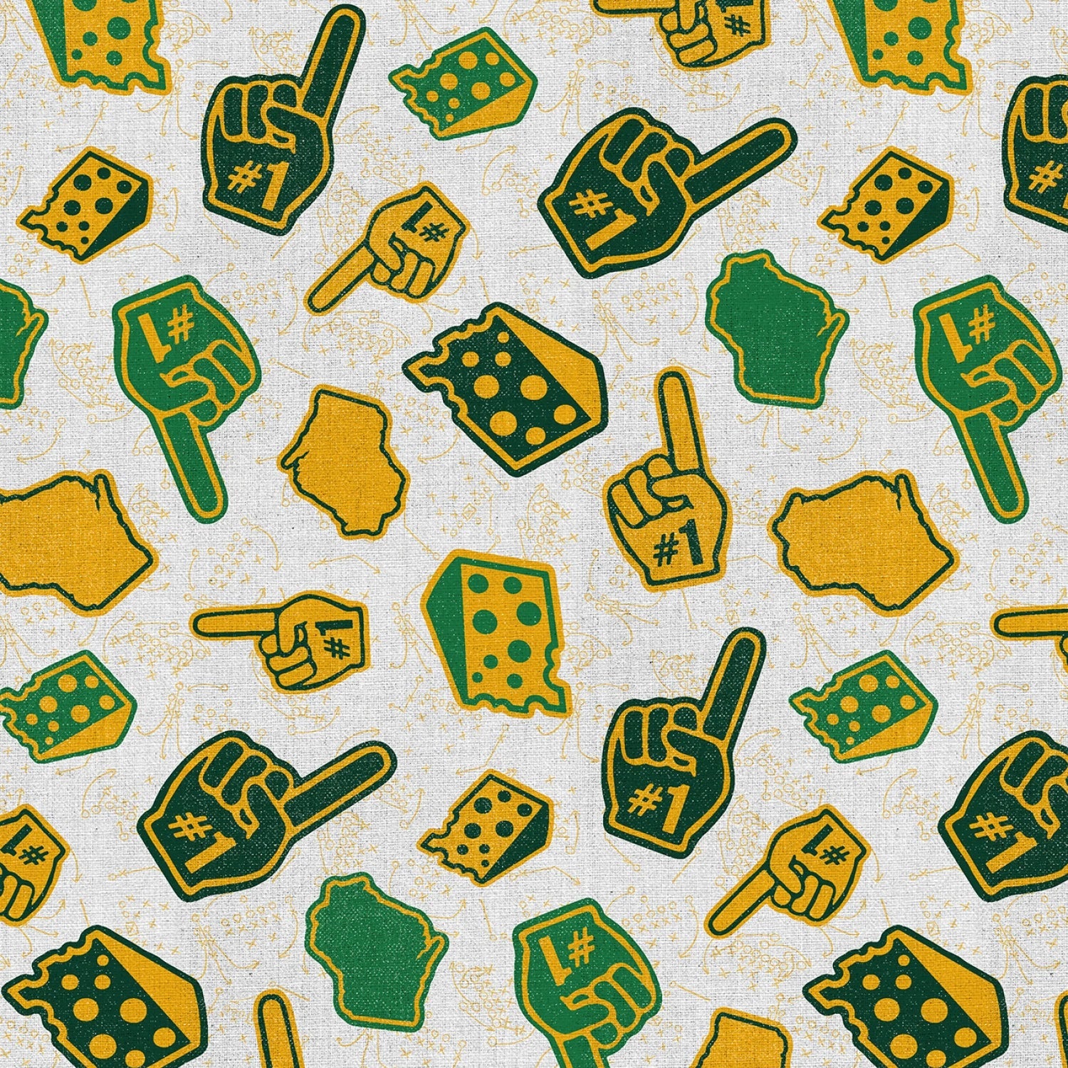 Gridiron Gold Foam Fingers Green Gold Paintbrush Studios Cotton Fabric PBS-120-26567 | US Fabric Shop