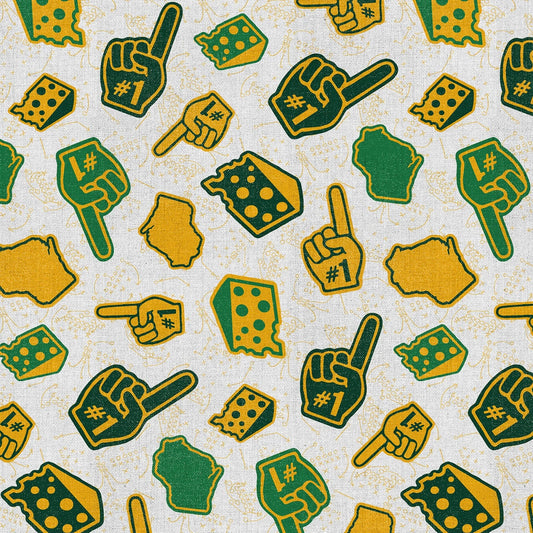 Gridiron Gold Foam Fingers Green Gold Paintbrush Studios Cotton Fabric PBS-120-26567