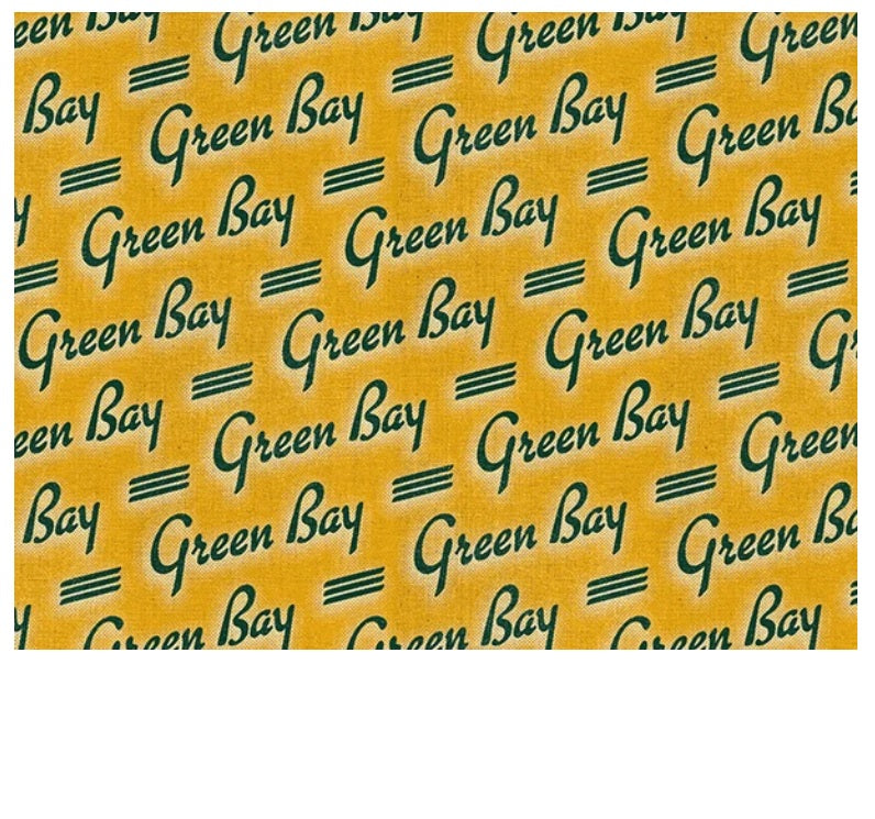 Gridiron Gold Green Bay Text Line Gold Green Paintbrush Studios Cotton Fabric PBS-120-26563