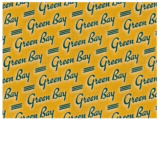 Gridiron Gold Green Bay Text Line Gold Green Paintbrush Studios Cotton Fabric PBS-120-26563