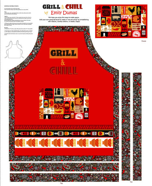 Grill & Chill Apron Panel 36" Multi Emily Dumas Henry Glass Cotton Fabric