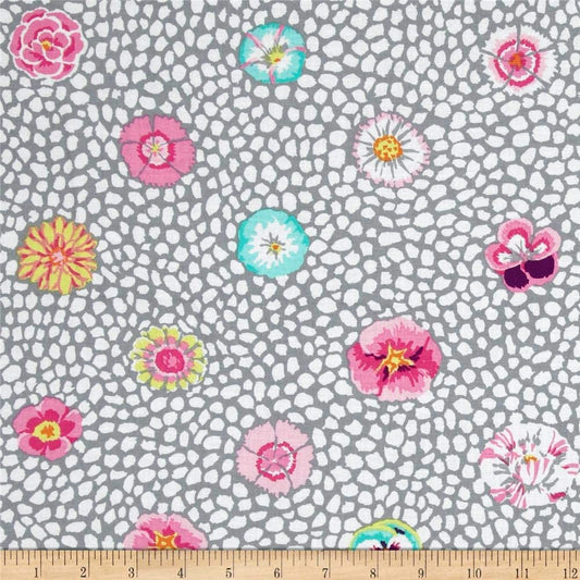 (SOLD PER BOLT) Guinea Flower Grey Classics Kaffe Fassett Collective Free Spirit Cotton Fabric FS PWGP059.GREYX-FB