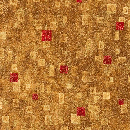 Gustav Klimt Squares Red Metallic Robert Kaufman Cotton Fabric