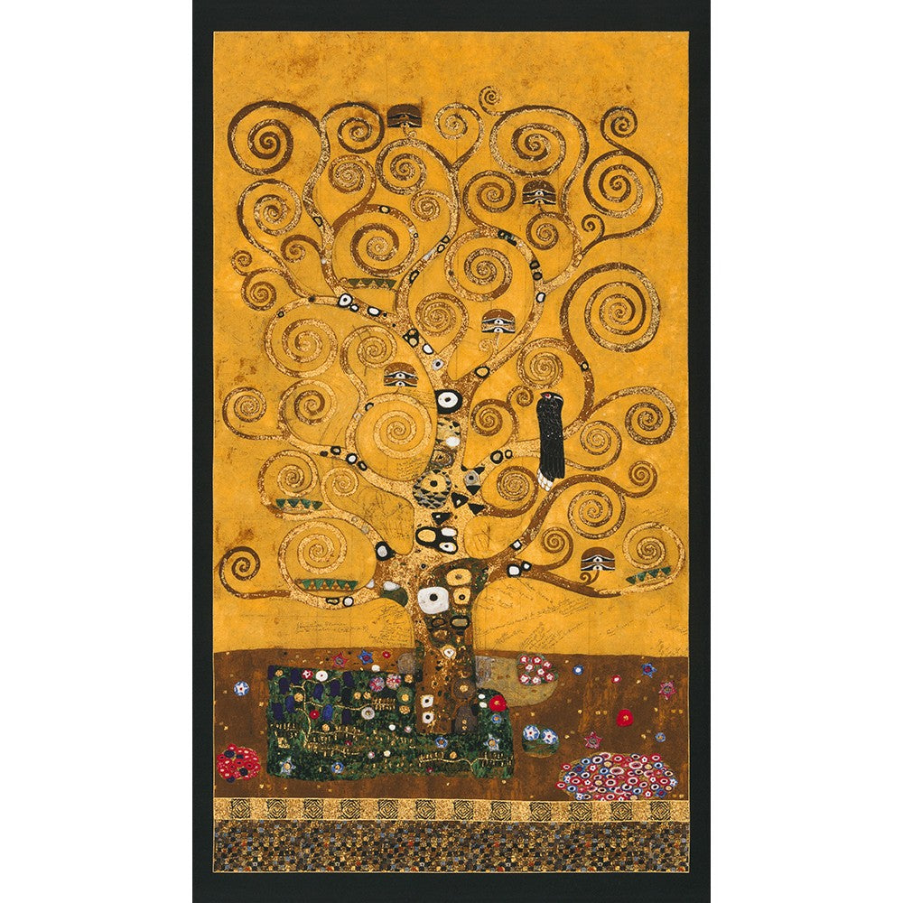 Gustav Klimt Tree of Life Panel 24" Gold Metallic Robert Kaufman Cotton Fabric RK-SRKM-17180-133