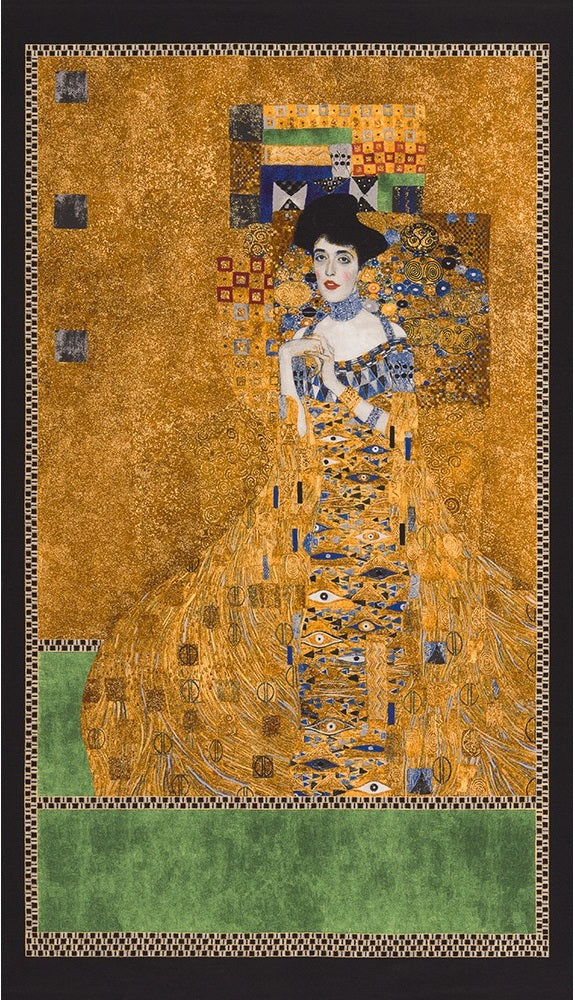 Gustav Klimt Portrait Panel 24" Gold Metallic Robert Kaufman Cotton Fabric RK-SRKM-17179-133