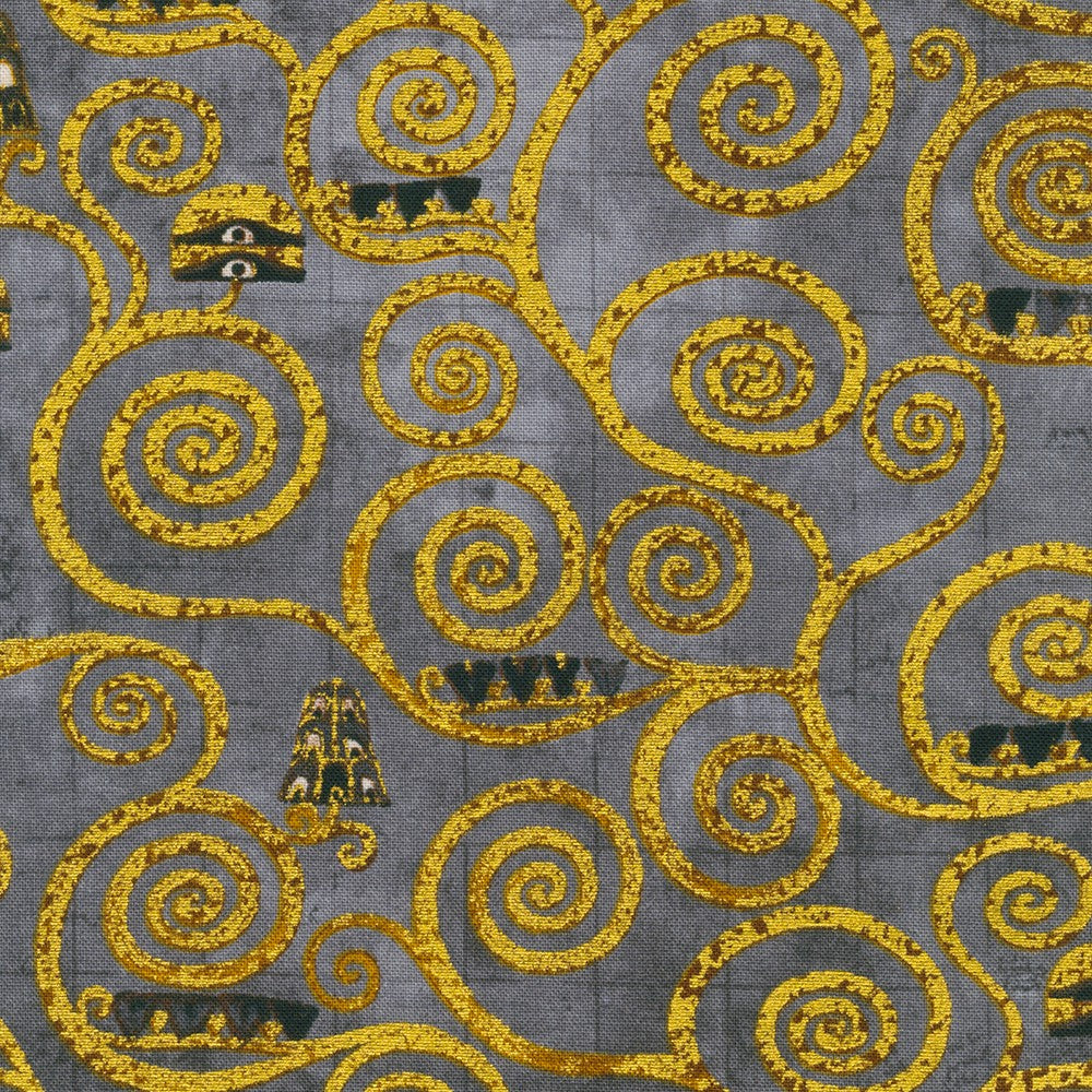 Gustav Klimt Swirls Charcoal Metallic Robert Kaufman Cotton Fabric RK-SRKM-21350-184