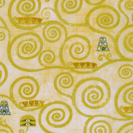 Gustav Klimt Swirls Cream Metallic Robert Kaufman Cotton Fabric RK-SRKM-21350-84