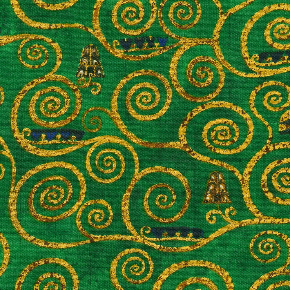 Gustav Klimt Swirls Green Metallic Robert Kaufman Cotton Fabric RK-SRK