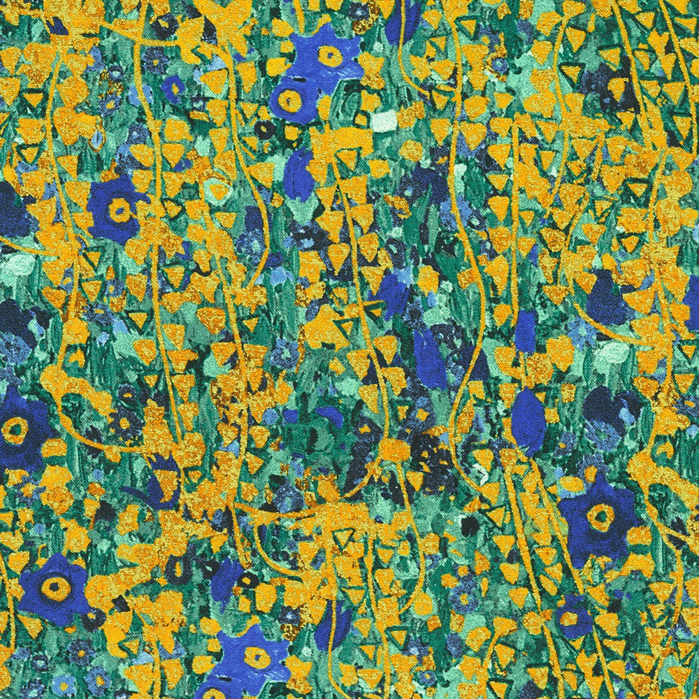 Gustav Klimt Triangles Abstract Cobalt Blue Metallic Robert Kaufman Cotton Fabric RK-SRKDM-22727-72