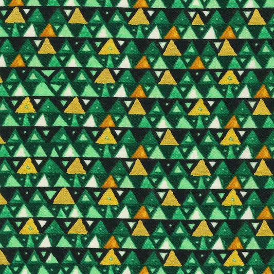 Gustav Klimt Triangles Green Metallic Robert Kaufman Cotton Fabric RK-SRKM-21352-7