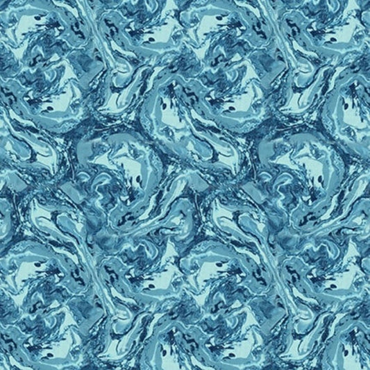 Gypsy Flutter Marble Texture Turquoise Blue Elsie Ess Blank Quilting Cotton Fabric