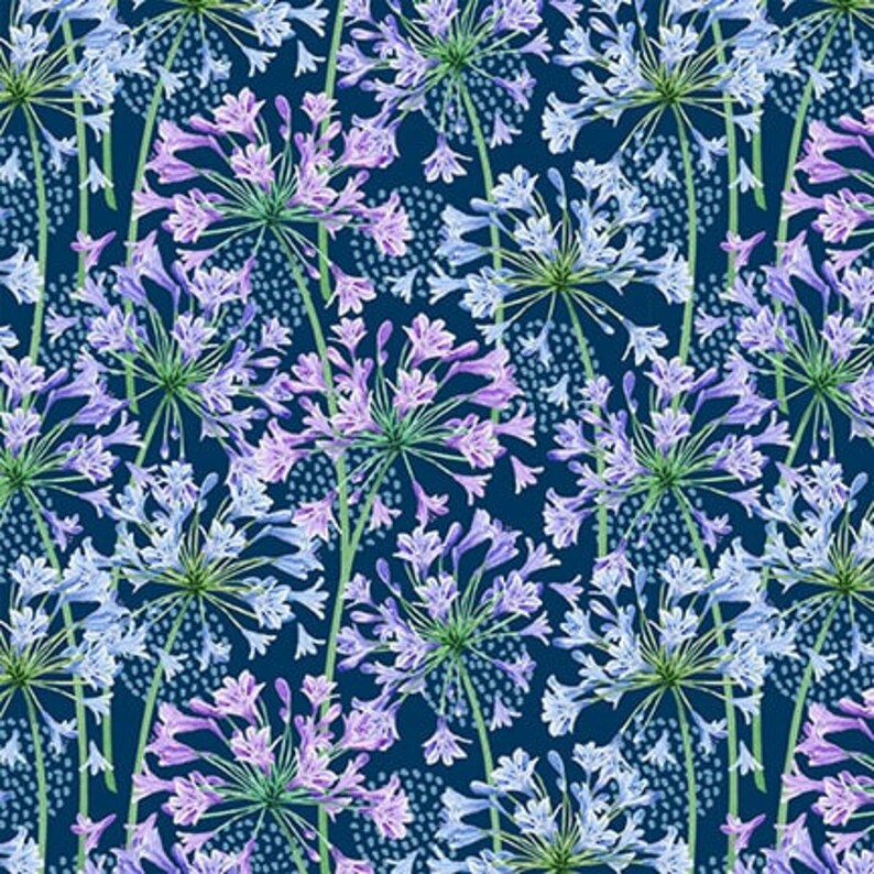 Gypsy Flutter Small Flowers Allover Dark Blue Elsie Ess Blank Quilting Cotton Fabric | US Fabric Shop