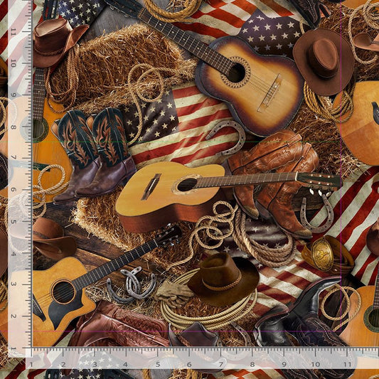 Home on the Range USA Flags & Western Icons Multi Timeless Treasures Cotton Fabric TT-WEST-CD3863-MULTI